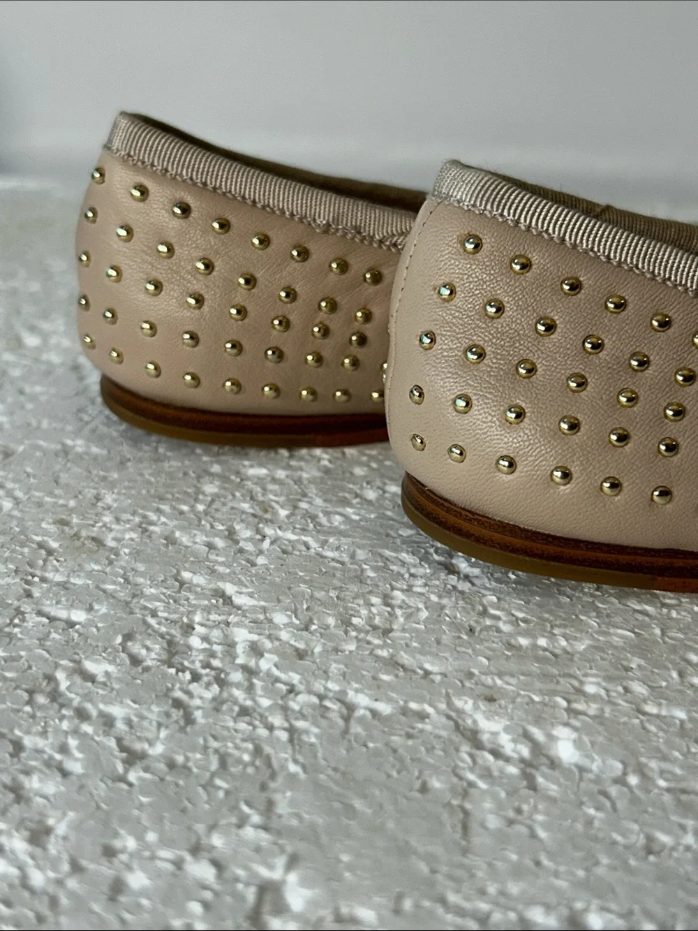 Talbots SZ 5 Nude Leather Studded Ballet Flat Formal Coquette Romantic Wardrobe